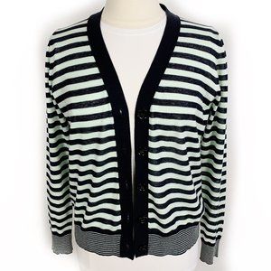 NWOT Ann Taylor Navy and Light Aqua Stripped V-Neck Cardigan - M